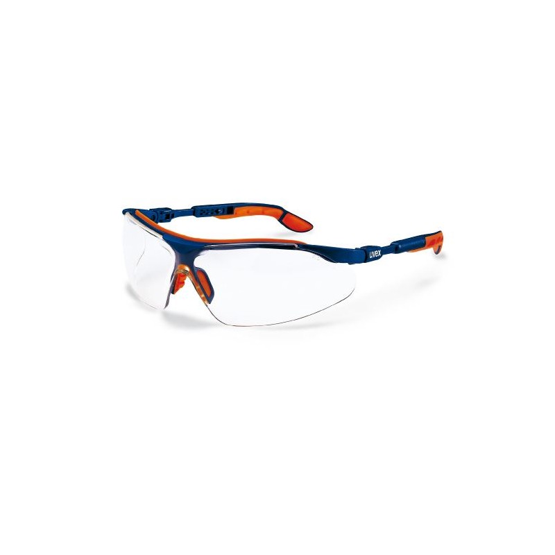 Uvex I-VO Safety Glasses, clear lens, blue-orange